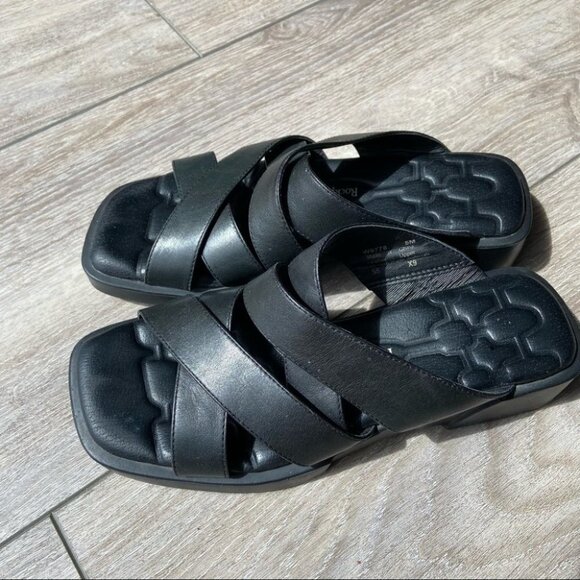 Rockport Square Toes Foam Insole Leather Slippers Sandals - Picture 2 of 14